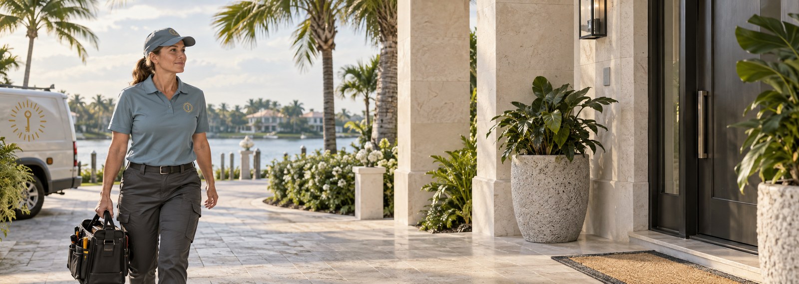 Naples Locksmith professional arriving at a coastal Naples home